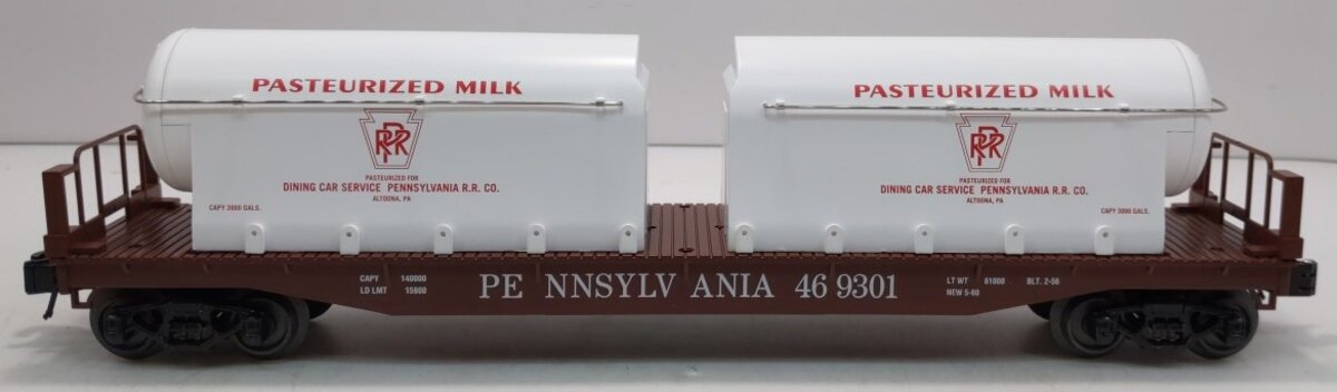 K-Line 6-22558 O PRR Scale Flat Car w/Milk Containers LN/Box