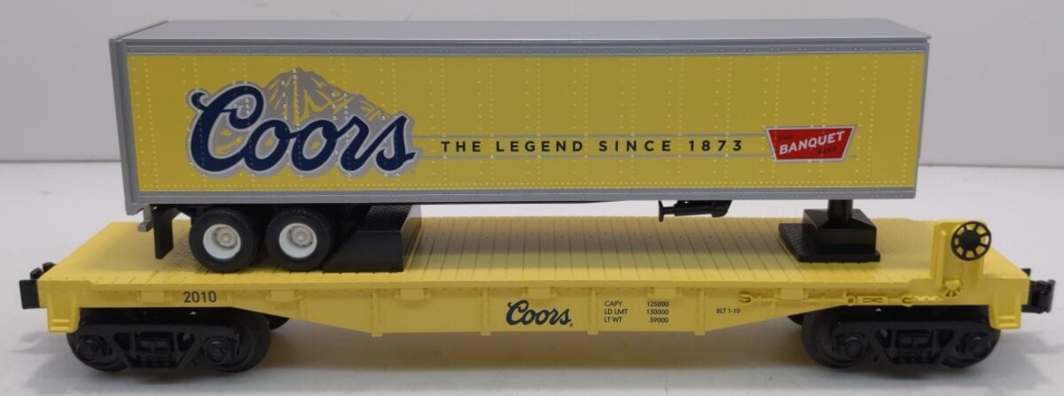MTH 30-76372 O Gauge Coors Flat Car w/ Trailer LN/Box