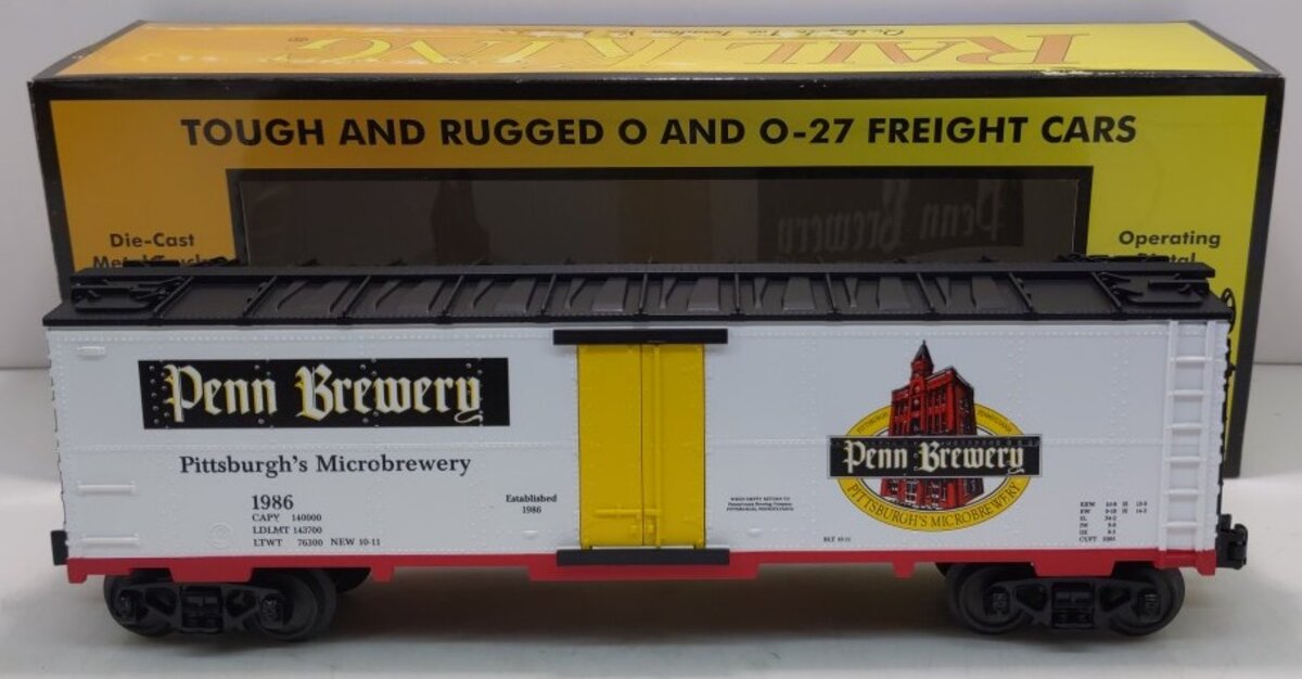 MTH 30-78139 O Gauge Penn Brewery Modern Reefer Car #1986 LN/Box