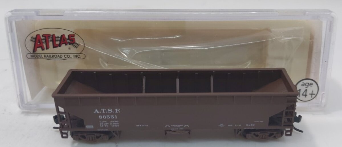 Atlas 34774-10 N Scale ATSF 70 Ton Hart Ballast Car #86551 LN/Box