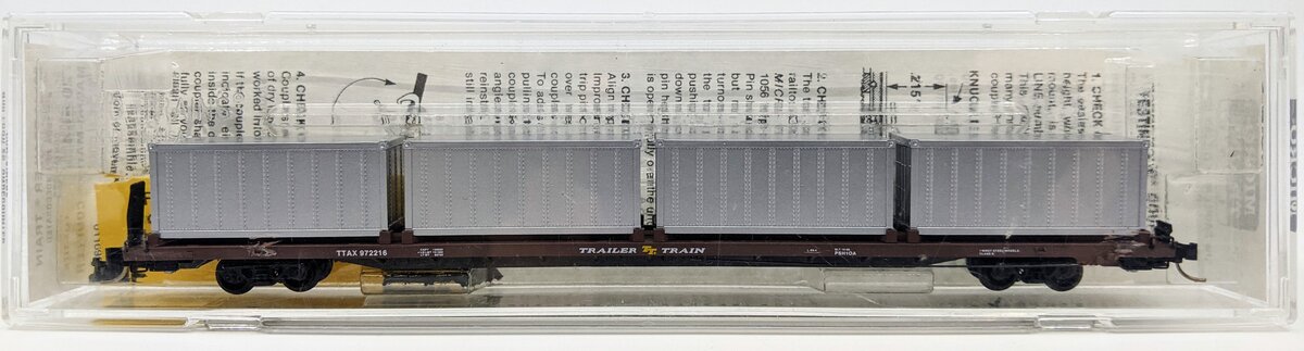 Micro-Trains 72020-4 N TTAX 89' 4" Flatcar w/Four 20' Undecorated Containers LN/Box
