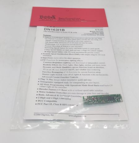 Digitrax DN163I1B Plug N' Play Decoder InterMountain N Scale FT-B