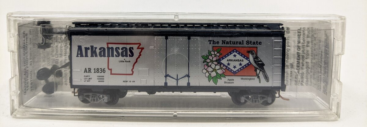 Micro-Trains 02100383 N Scale Arkansas State 40' Standard Plug Door Boxcar #1836 EX/Box