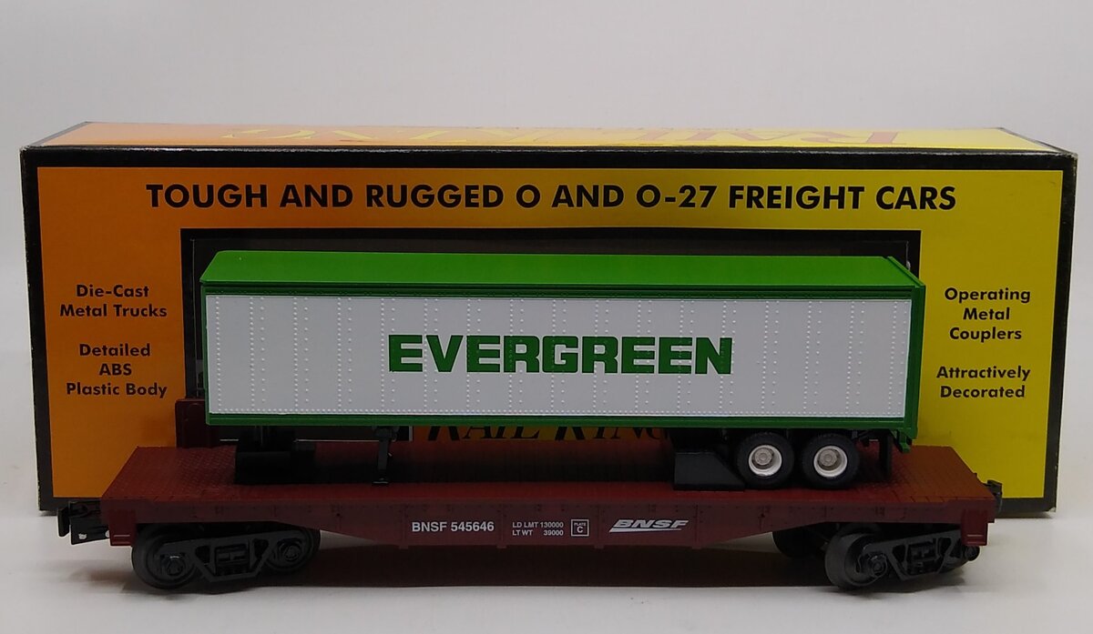MTH 30-7077B O Scale BNSF Flat Car With Trailer #545646 LN/Box