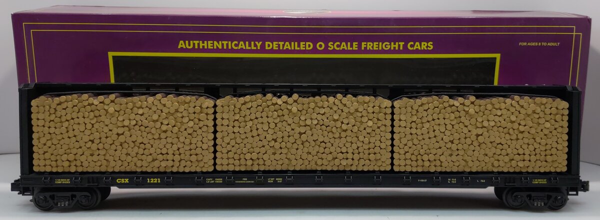 MTH 20-98211 O Gauge CSX Center I Beam Flat Car #1221 w/Log Load LN/Box