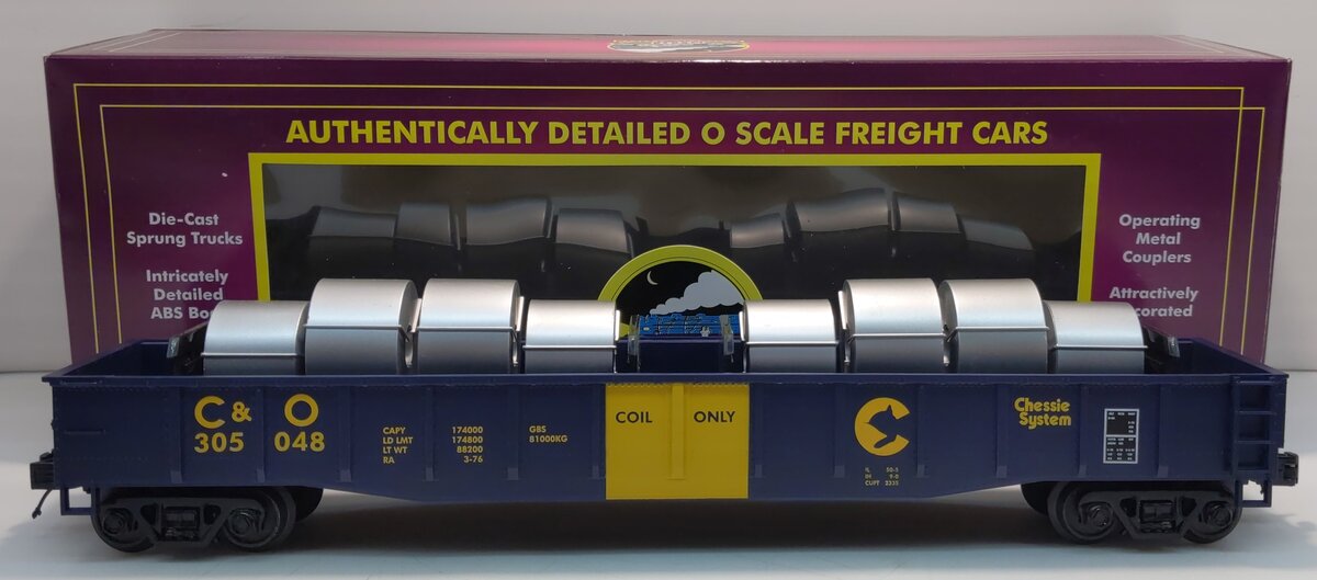 MTH 20-98846 O Gauge Chessie Gondola #305048 with Coil Steel Load