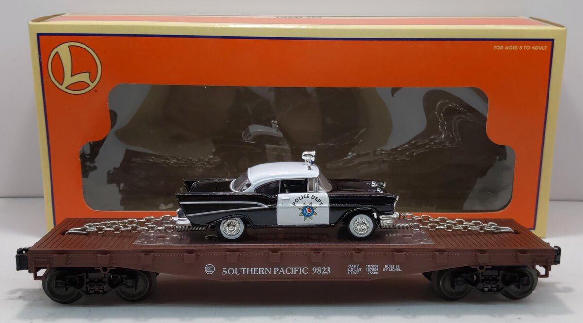 Lionel 6-26906 O Gauge Southern Pacific Flatcar w/ 1957 Chevy Police Car LN/Box