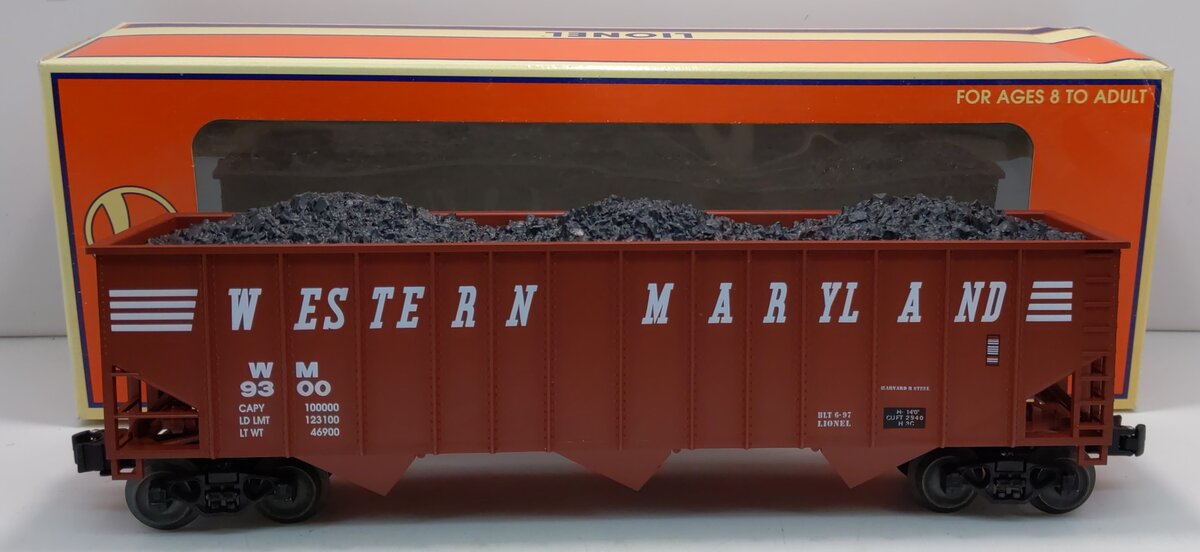 Lionel 6-17129 O Gauge Western Maryland 3-Bay Hopper Car w/Coal Load #9300 LN/Box