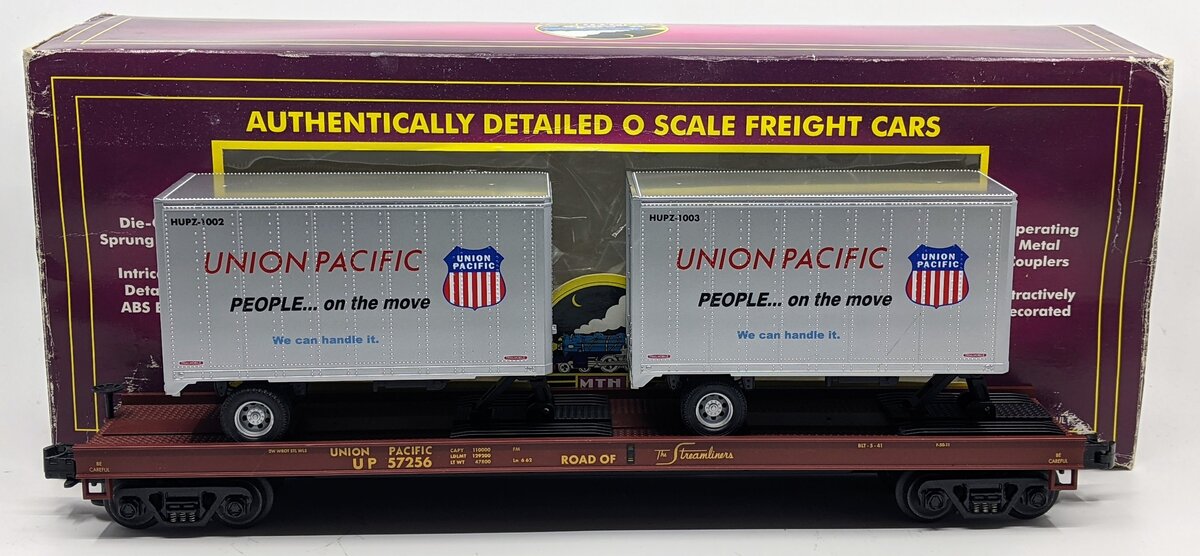 MTH 20-98107 O Gauge Union Pacific Flatcar w/2 Short Trailers #57256 LN/Box