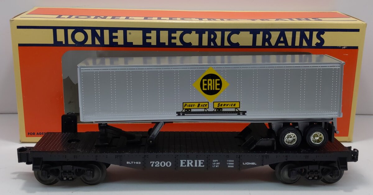 Lionel 6-19415 O Gauge Erie Flatcar #7200 w/ Trailer LN/Box