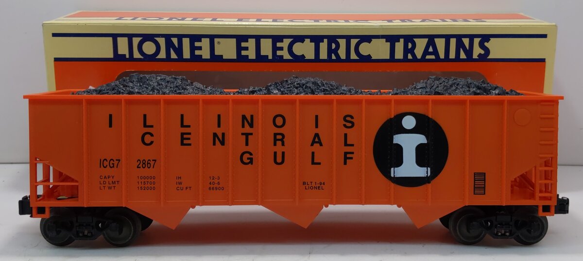 Lionel 6-17121 O Gauge Illinois Central 3-Bay Hopper w/Coal #2867 LN/Box