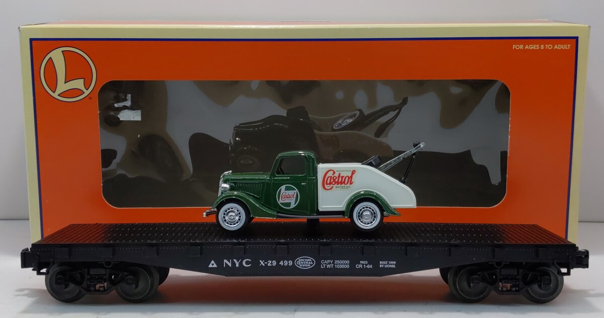 Lionel 6-17538 O Gauge New York Central Flatcar w/Castrol Ford Tow Truck
