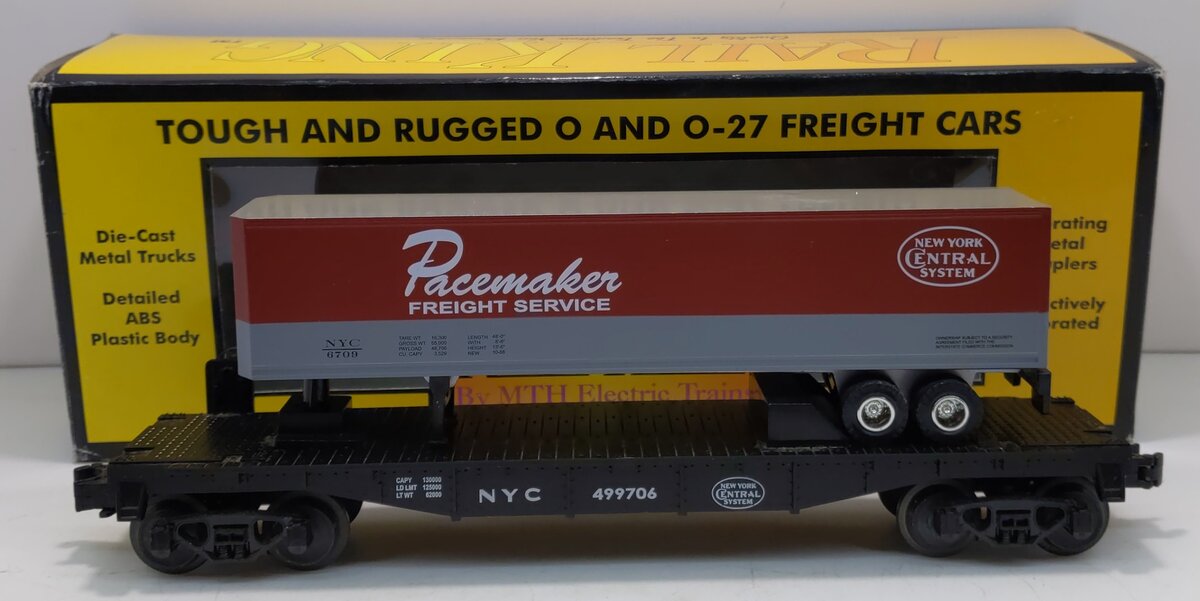 MTH 30-7608 O Gauge New York Central Pacemaker Flatcar with Trailer #499706 LN/Box