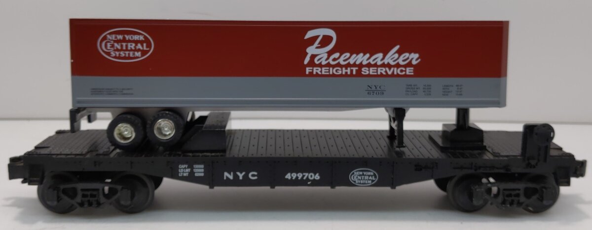 MTH 30-7608 O Gauge New York Central Pacemaker Flatcar with Trailer #499706 LN/Box