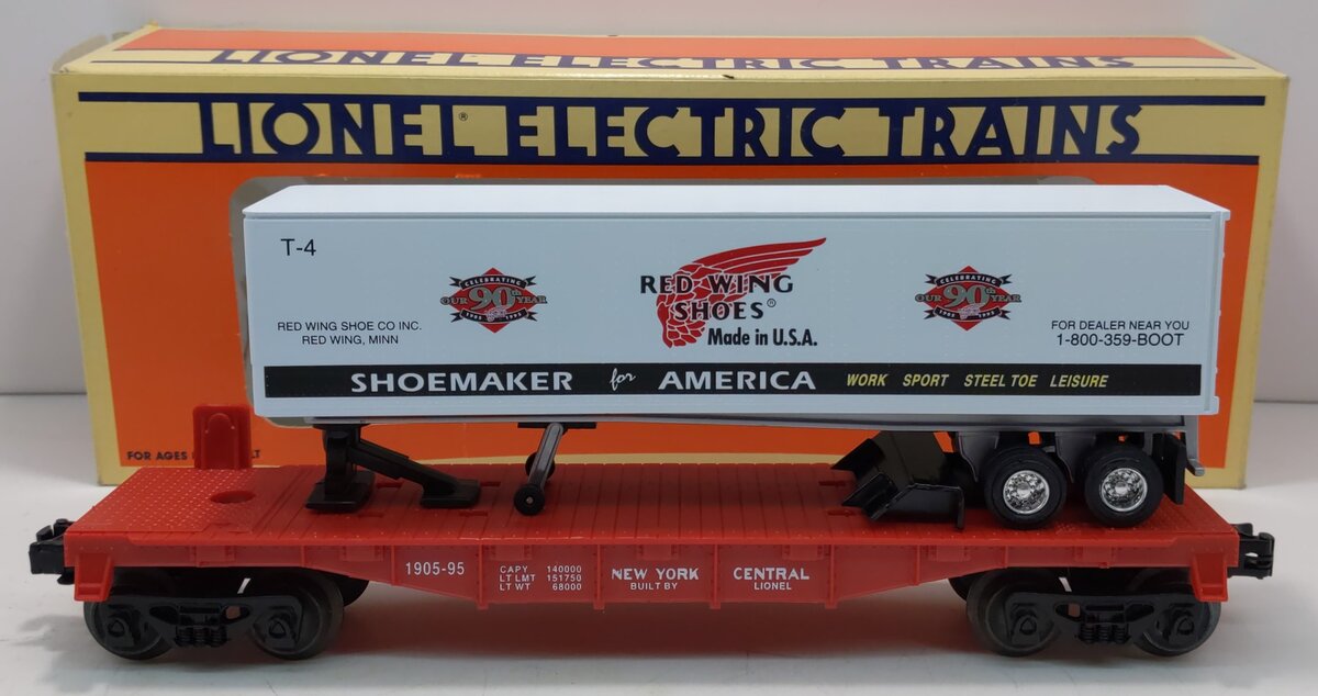 Lionel 6-16953 O Gauge New York Central Flatcar w/ Red Wing Shoes Trailer LN/Box