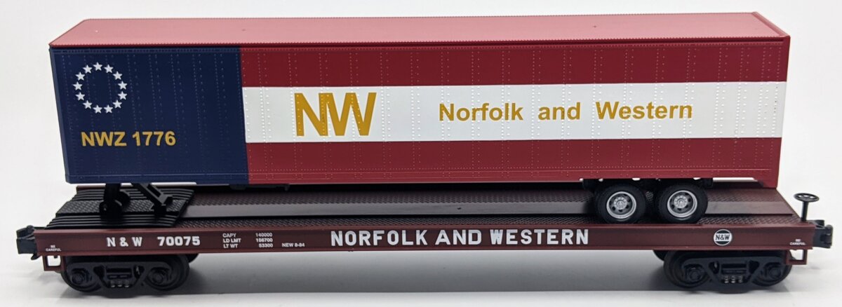 MTH 20-98183 O Norfolk & Western Flatcar w/ 48' Trailer #70075 LN