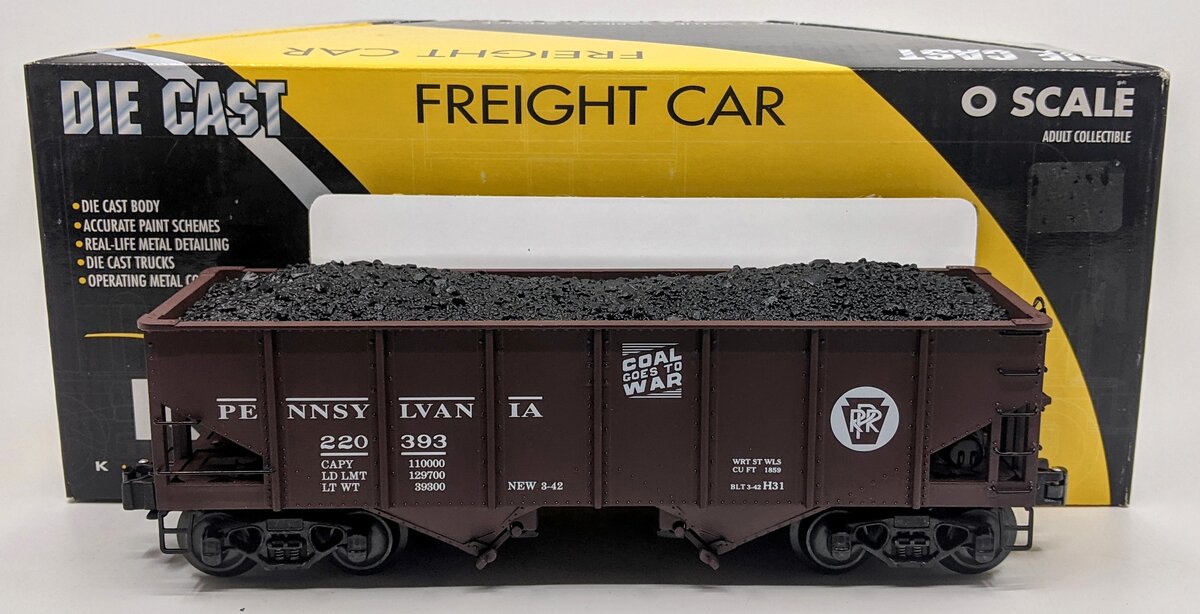 K-Line K6253-1891 O Gauge Pennsylvania RR Diecast Ribbed 2-Bay Hopper #220393 LN/Box