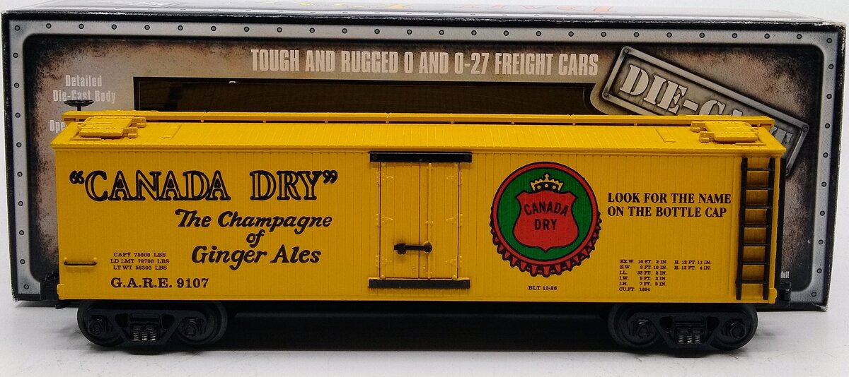 MTH 30-8611 O Gauge Canada Dry Ginger Ale Die-Cast Refrigerator Car #9107 LN/Box