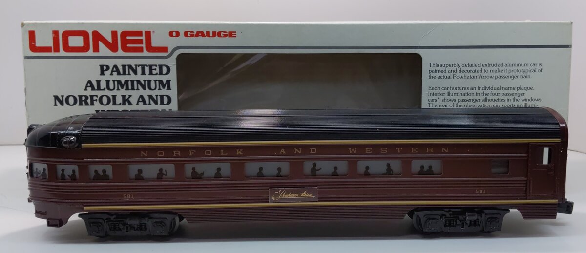 Lionel 6-9566 O Gauge Norfolk & Western Aluminum Observation Car #581 LN/Box