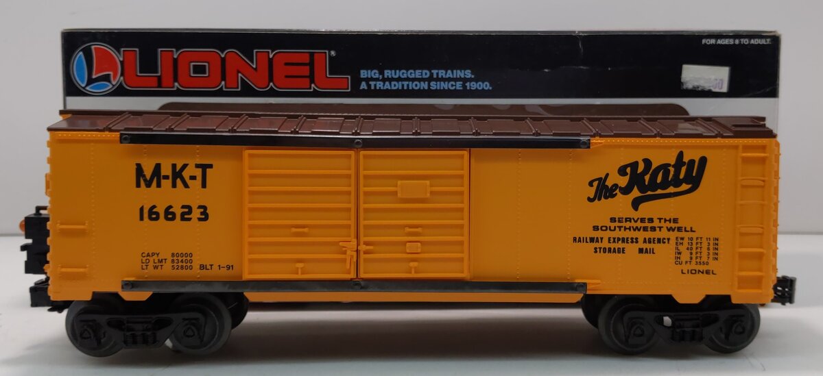 Lionel 6-16623 O Gauge Katy Double Door Boxcar with End-Of-Train Device LN/Box