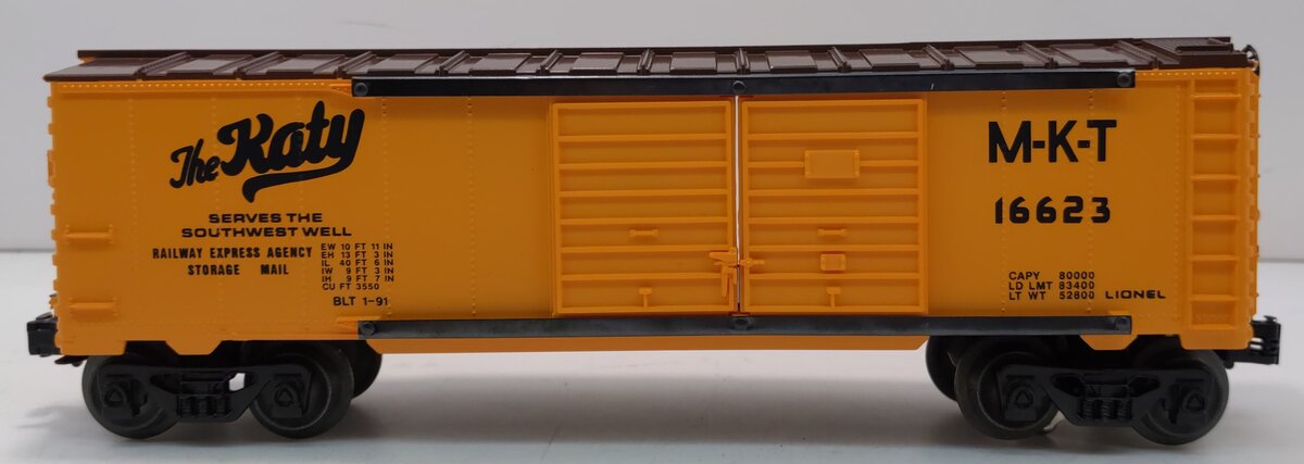 Lionel 6-16623 O Gauge Katy Double Door Boxcar with End-Of-Train Device LN/Box