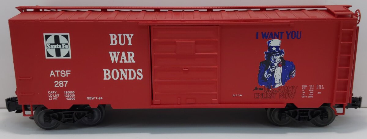 Weaver 280800 O Gauge ATSF Buy War Bonds Boxcar #287 - 3 Rail LN/Box