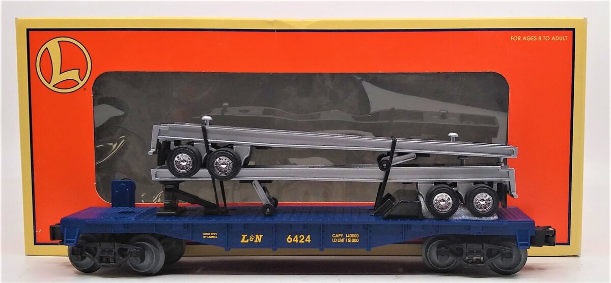 Lionel 6-19474 O Louisville & Nashville Flatcar W/Trailer Frames #6424 NIB