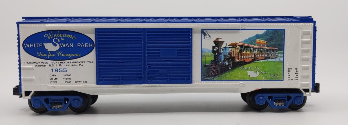 MTH 30-74133 O Gauge White Swan Park Box Car #1955 LN/Box
