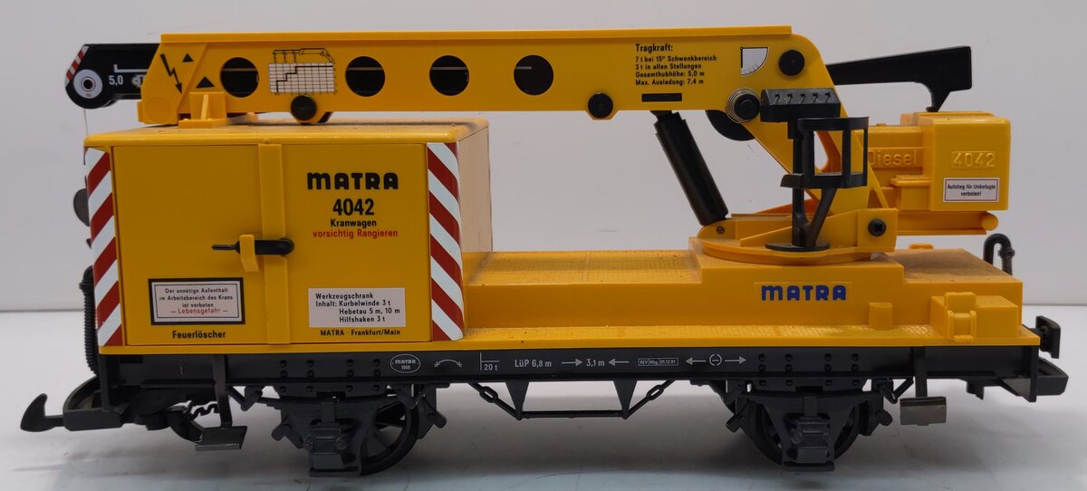 LGB 4042 G Scale Matra Yellow Construction Crane Car EX/Box