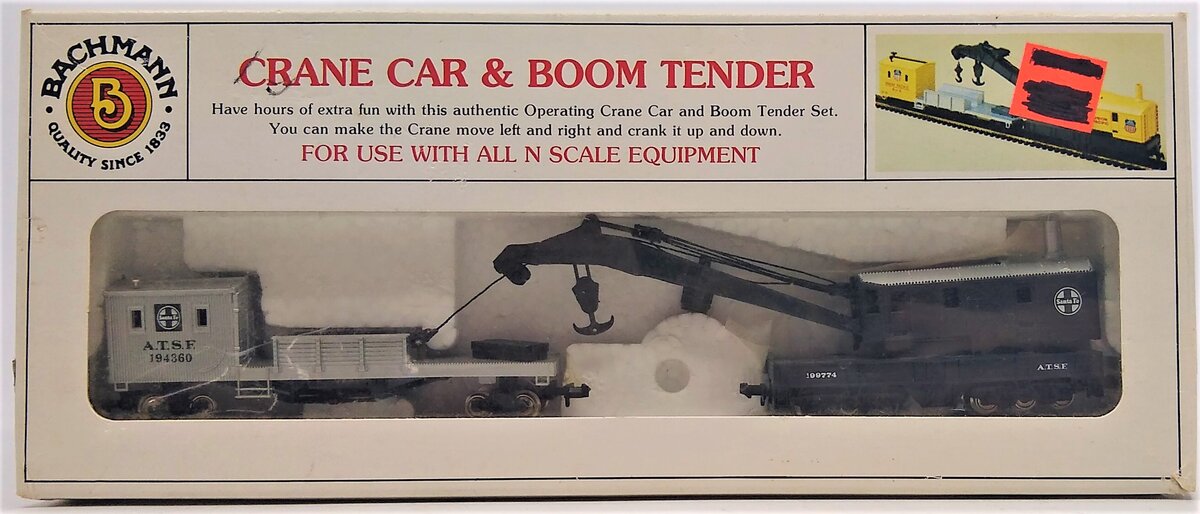 Bachmann 46612 N ATSF 250-Ton Operating Crane Car & Boom Tender LN/Box