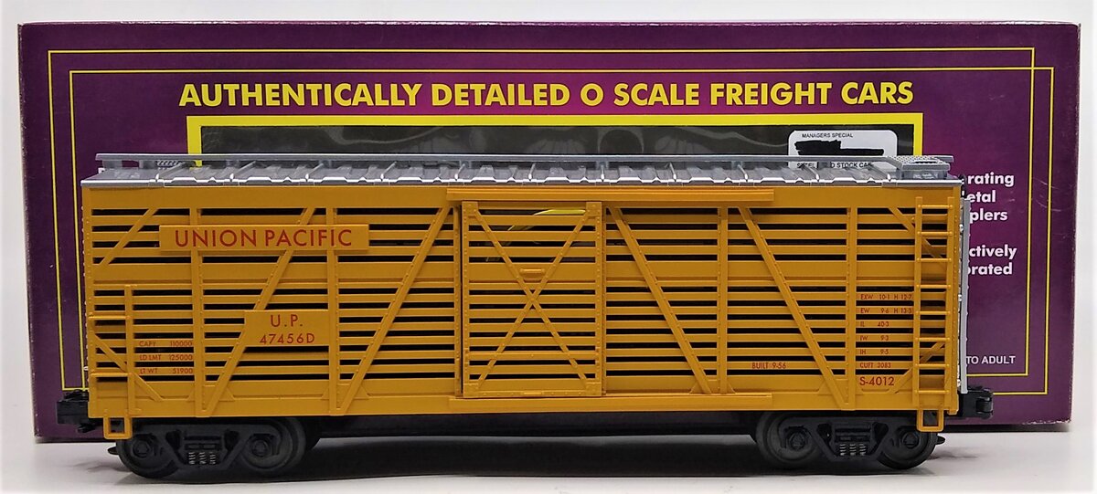 MTH 20-94502 O Gauge Union Pacific Steel Sided Stock Car #47456D LN/Box