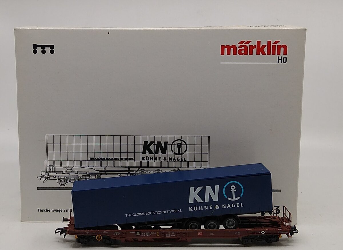 Marklin 47443 HO KN Depressed Well Flat Car w/ Truck Trailer