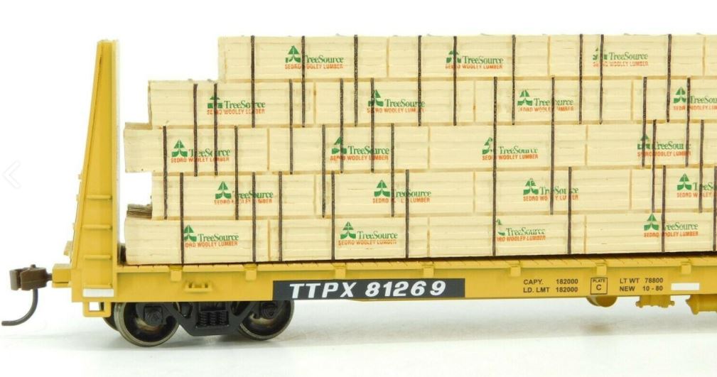 Athearn 92724 HO Scale TTX TTPX 60' Bulkhead Flat Car w/ Wooden Load #81269 LN/Box