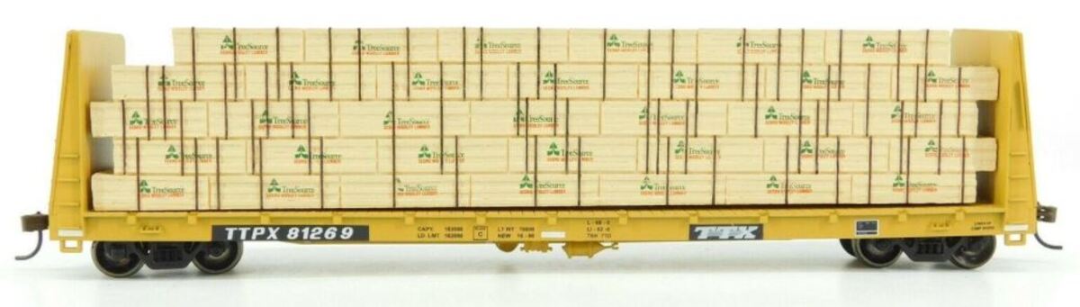 Athearn 92724 HO Scale TTX TTPX 60' Bulkhead Flat Car w/ Wooden Load #81269 LN/Box