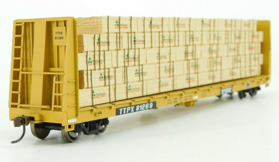 Athearn 92724 HO Scale TTX TTPX 60' Bulkhead Flat Car w/ Wooden Load #81269 LN/Box
