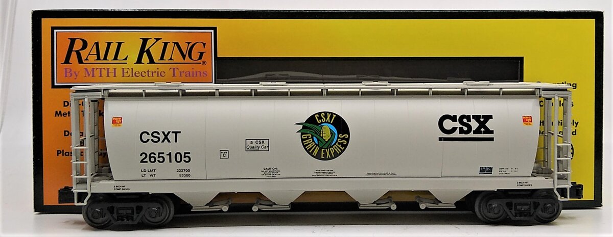 MTH 30-75521 O CSX RailKing 4-Bay Cylindrical Hopper Car #265105 LN/Box