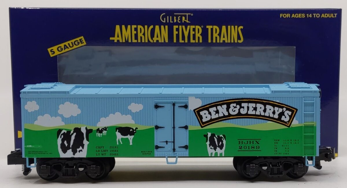 American Flyer 6-44157 S Gauge Ben & Jerry's Woodsided Reefer TCA Ex. #20189 MT/Box