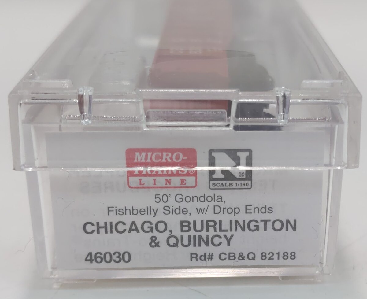 Micro-Trains 04600030 N CB&Q 50' Fishbelly Side Gondola w/ Drop Ends #82188 LN/Box