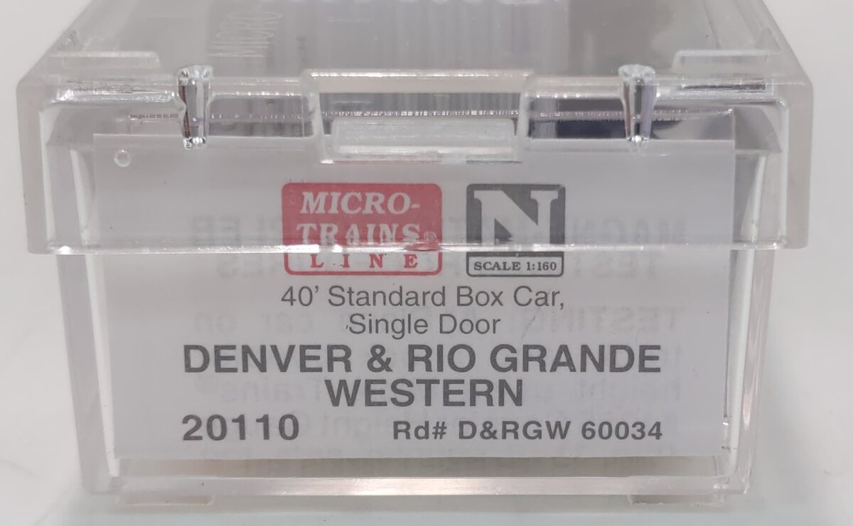 Micro-Trains 02000110 N Scale D&RGW 40' Standard Single Door Boxcar #60034 LN/Box