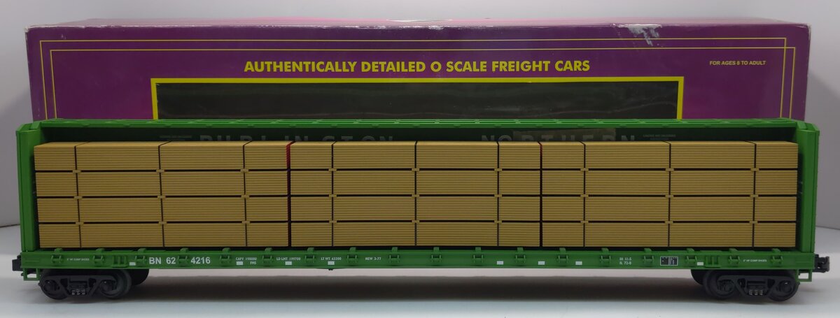 MTH 20-90014B O Gauge Burlington Northern Flatcar w/Lumber LN/Box