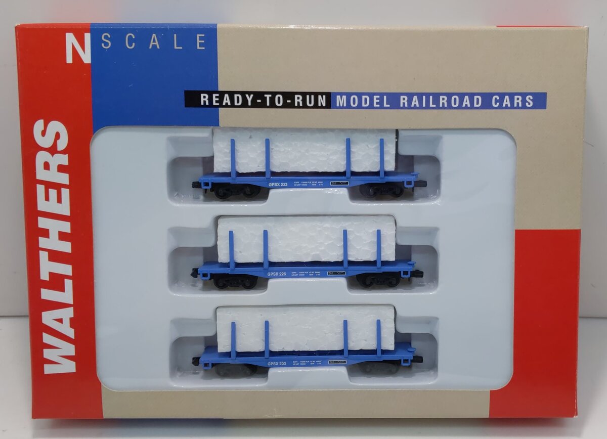 Walthers 932-38853 N Scale GPSX 45' Logging Flat Car 3-Pack LN/Box