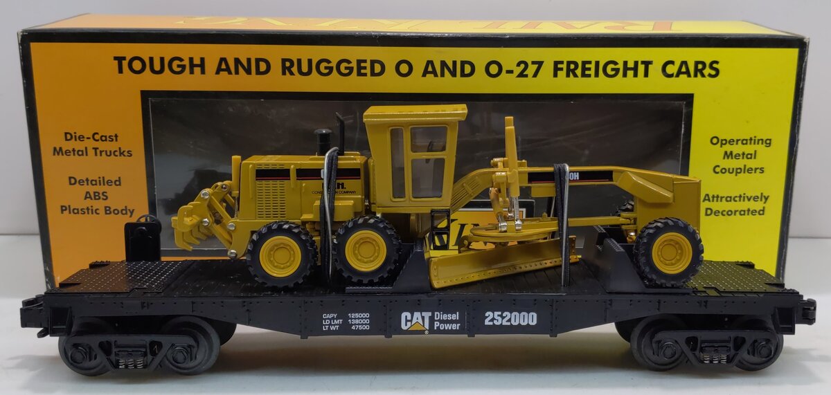 MTH 30-7673 O Gauge Caterpillar Flatcar #252000 with Motor Grader LN/Box