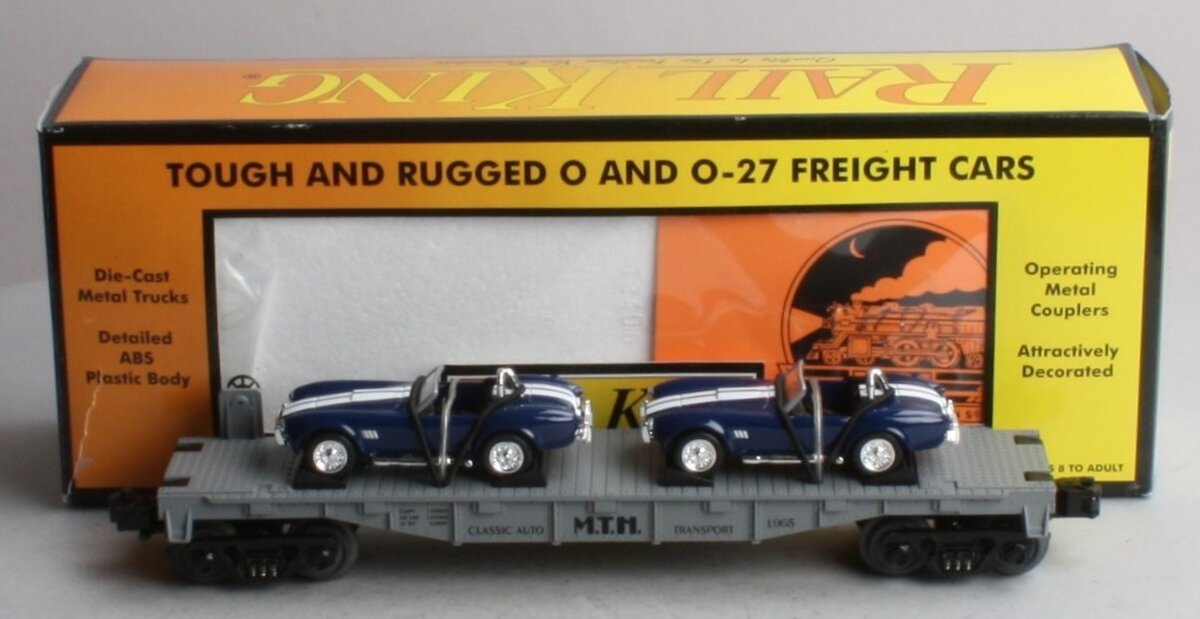 MTH 30-7660 O Gauge MTH Auto Transport Flatcar with Ertl '65 Shelby Cobra's NIB