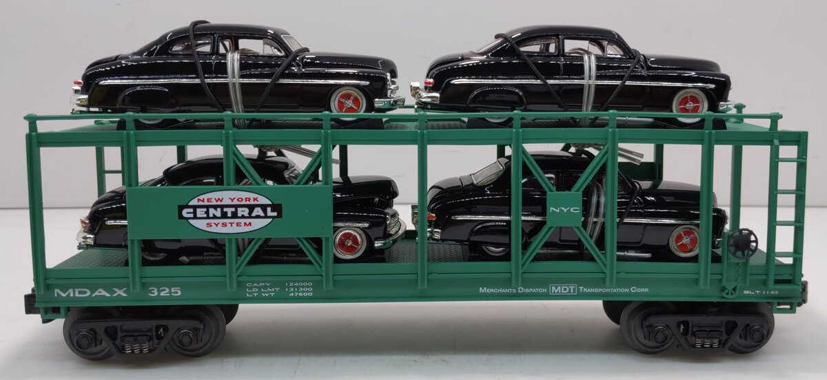 MTH 30-7682 O New York Central Auto Carrier #325 with (4) Ertl 1949 Mercurys LN/Box