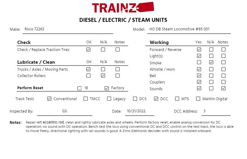 Roco 72263 HO DB Steam Locomotive #85 001