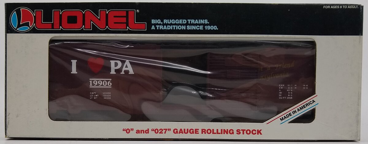 Lionel 6-19906 O Gauge I Love Pennsylvania Boxcar