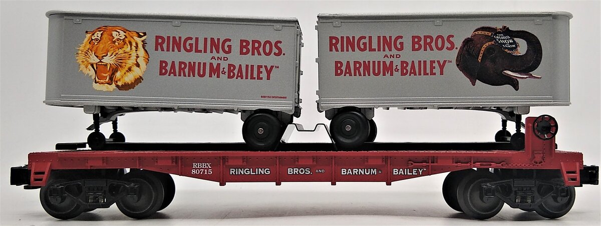 Lionel 6-21471 O Gauge Ringling Bros Flatcar w/2 Trailer EX