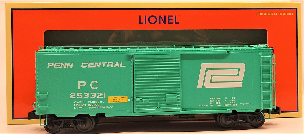 Lionel 2026180 O Penn Central 40' Boxcar with Freight Sounds RTR #253321