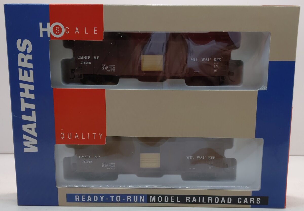 Walthers 932-22124 HO Milwaukee Road 40' Wood Boxcars w/ Grain Doors (Pack of 2) LN/Box