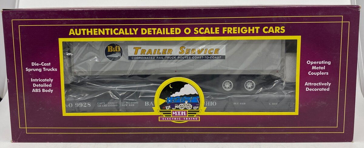 MTH 20-98936 O Baltimore & Ohio Flat Car w/ 40' Trailer #9928